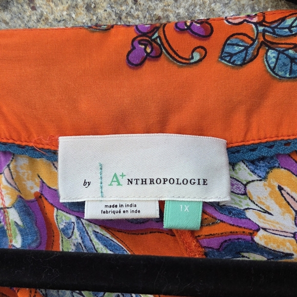 Anthropologie Emmanuel Maxi Dress Kimono Robe Boho Floral Bohemian Orange 1X - Picture 6 of 14